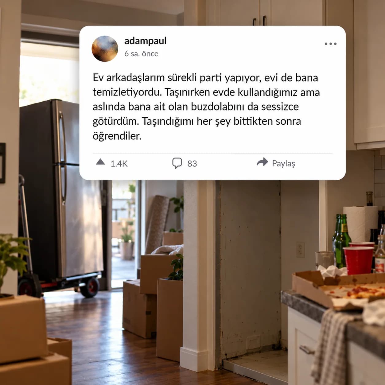 Korkunç ev arkadaşlarından taşınırken kendi buzdolabını da yanında götürdü