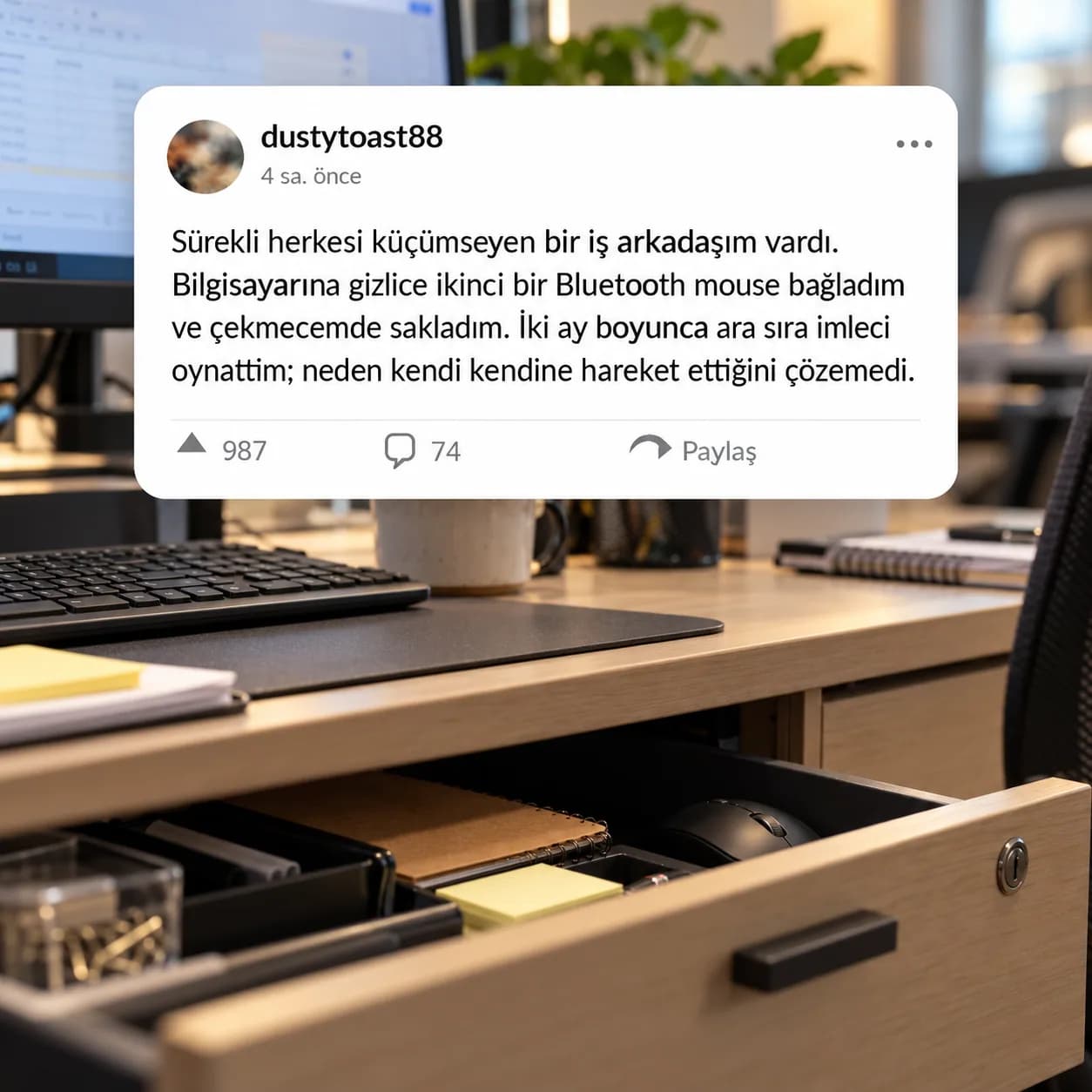 Sinir olduğu iş arkadaşının bilgisayarına ikinci bir mouse bağladı