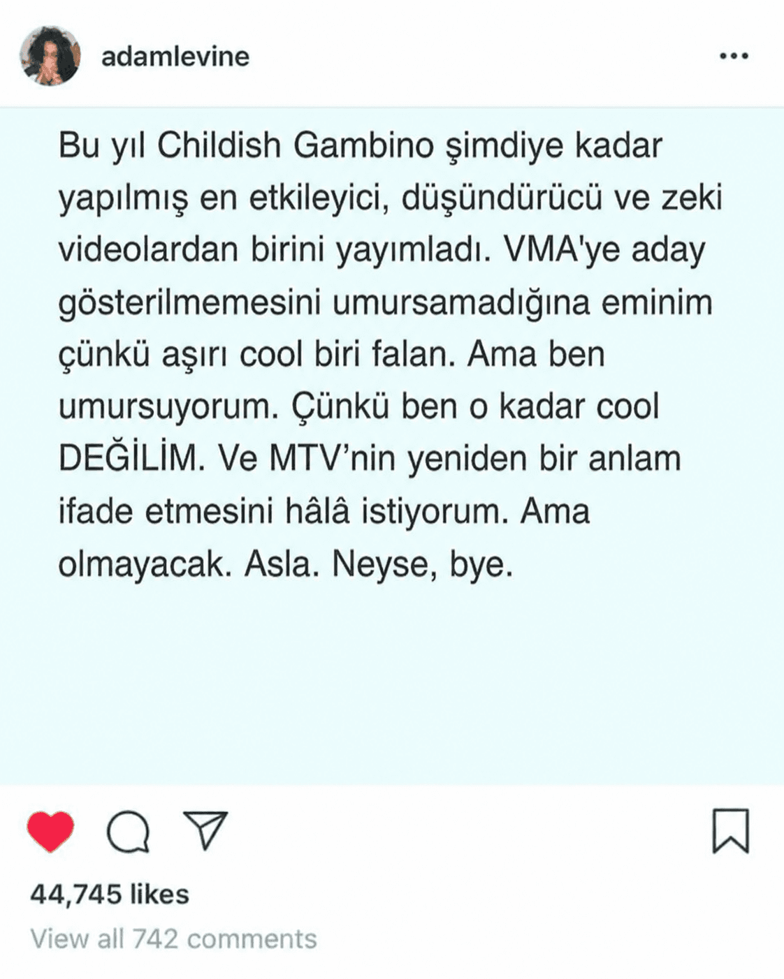 Adam Levine MTV’ye Uzun Uzun Kızdı, Meğerse Şarkı 7 Dalda Adaydı