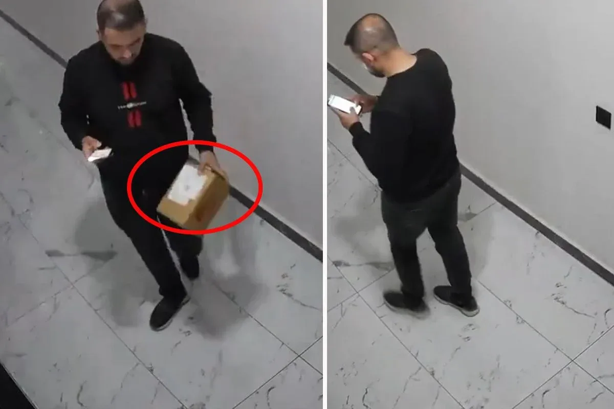Kargo Çalışanının Cam Kırılacak Paketi Kameraya Bakarak Yere Atması Apartman Kamerasına Yansıdı