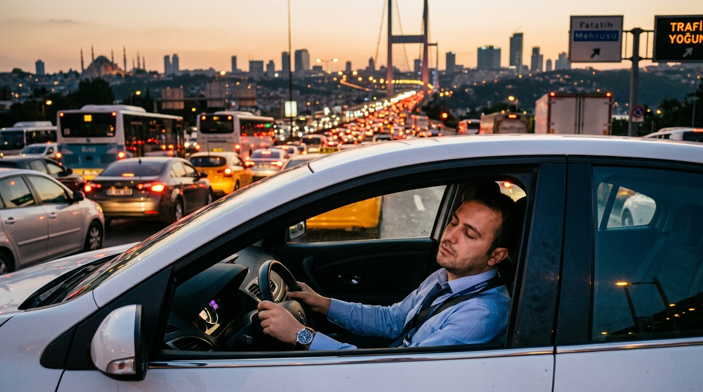 İstanbul Trafiği: Beyaz Yakalılar Arabalarında Uyuyarak Zaman Kazanıyor