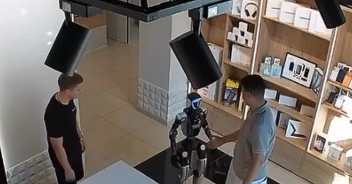 Rusya'da Bir Müşteri Mağazadaki Robotu İtti: Saniyeler Sonra Robot Tekme Savurmaya Başladı